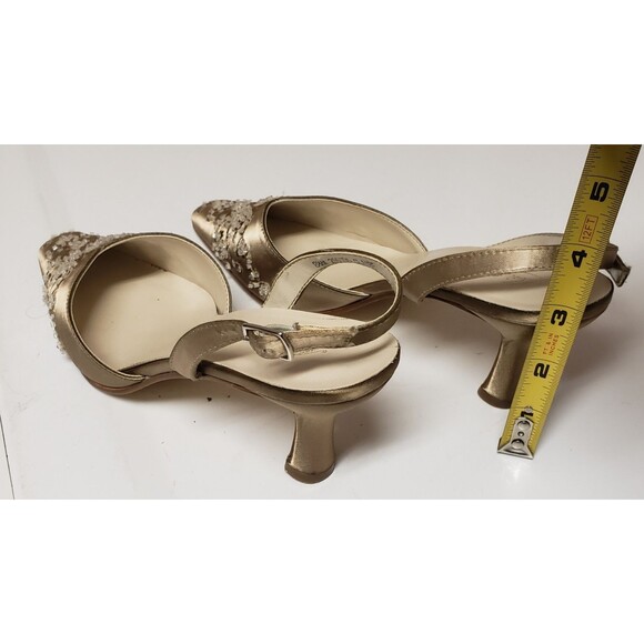 Michelangelo Champagne Satin Slingback Pointed Toe Kitten Heel Shoes Size 8.5 PO - Picture 5 of 14
